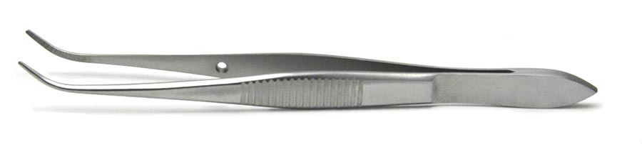 Iris Forceps, 10cm, Curved, Serrated, German