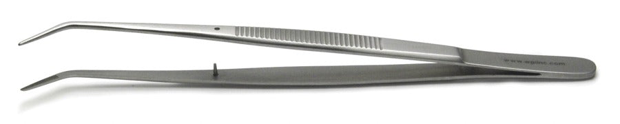 Micro Tweezers, 15cm, Angled, Serrated, German