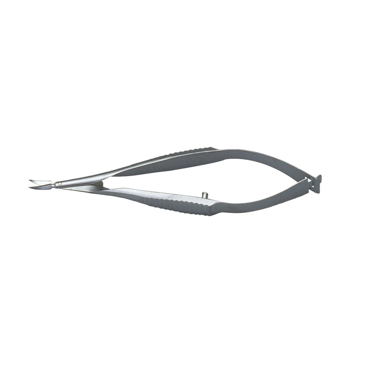 Vannas Scissors, 8cm (3"), 5mm Long Blades, 0.1mm Angled Tips, Stainless Steel, WPI Premium