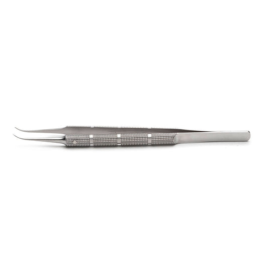 Round Hollow Handled Forceps, 15cm, Curved, 0.3mm Tips