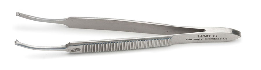 Graefe Forceps, 7cm, Curved, 0.7mm 1x2 Teeth, German