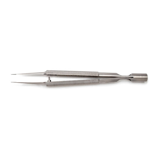 Round Hollow Handled Forceps, 15cm, Angled, 0.15mm Tips
