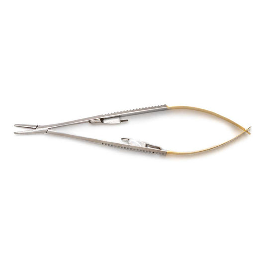 Castroviejo Needle Holder with Lock, 14cm, Straight, Serrated, Tungsten Carbide