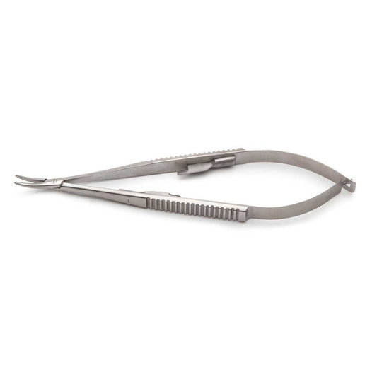 Castroviejo Needle Holder with Lock, 14cm, Curved, Smooth Tips