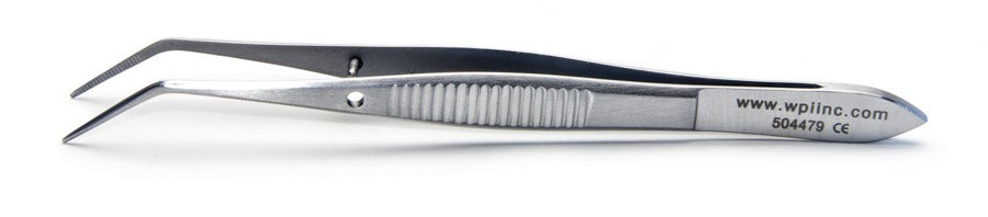 Microdissecting Forceps, 10.2 cm, Angled, Serrated