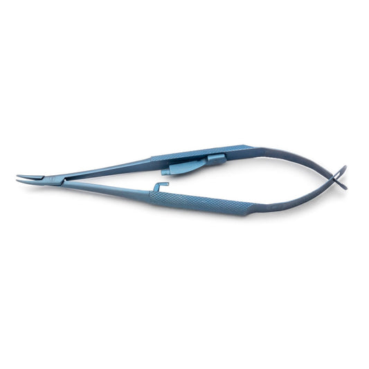 Barraquer Needle Holder with lock, 11.5cm, 9mm Curved Tips, Titanium