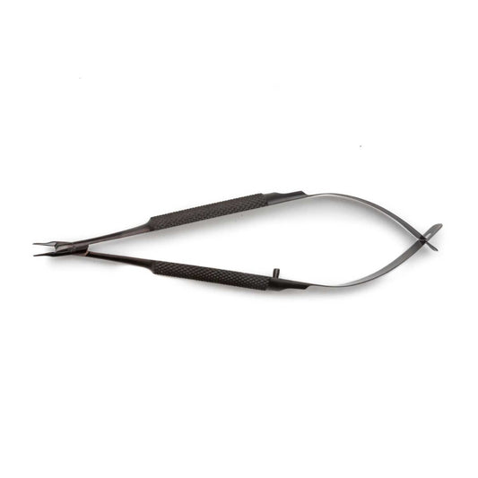 Barraquer Micro Needle Holder, 0.6 mm Smooth Curved Tips, black coating, 10cm